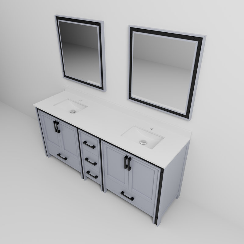 Ziva 80 in W x 22 in D Double Bath Vanity, White Top and 30 in Mirrors, Dark Gray, White Quartz