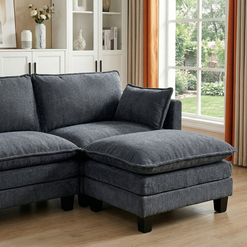 Canapé de 108 pouces, canapé 3 places avec repose-pieds autoportant et port USB, Blue Chenille