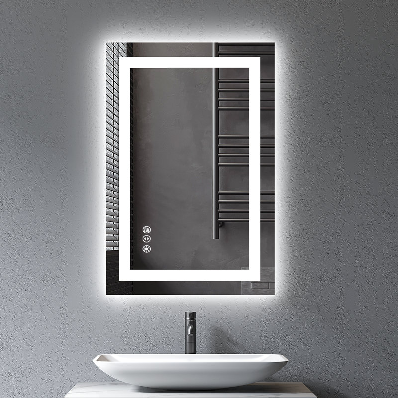 Akilan Frameless LED Vanity Mirror with Front-lit and Back-lit, Memory Function, 3 Color Temperatures & Dimmable Light, Anti-fog Tempered Glass ETL Mirror