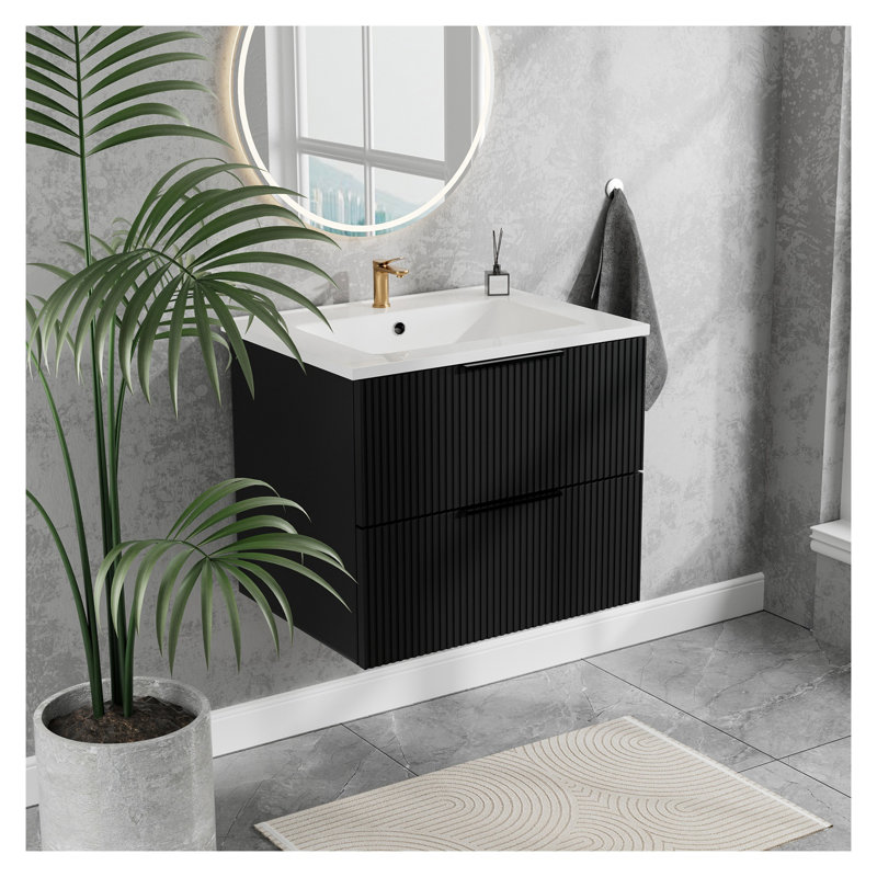Armoire de salle de bain murale 24 po avec lavabo en céramique - noir mat