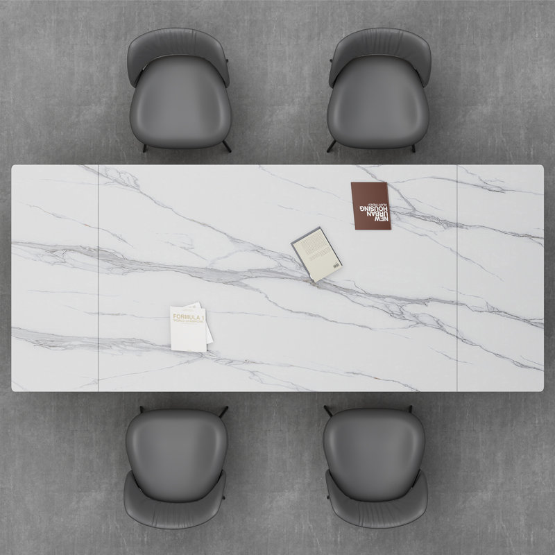 Otho Modern 63" to 94" Extendable Rectangular Dining Table For 6-10, Snowy Mountain White