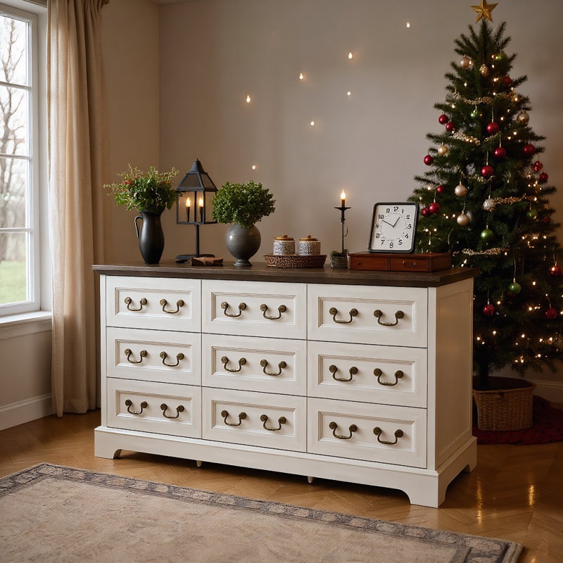 Farmhouse dresser with 9 drawers 62.9''W Suitable for bedrooms, Gray/Brown