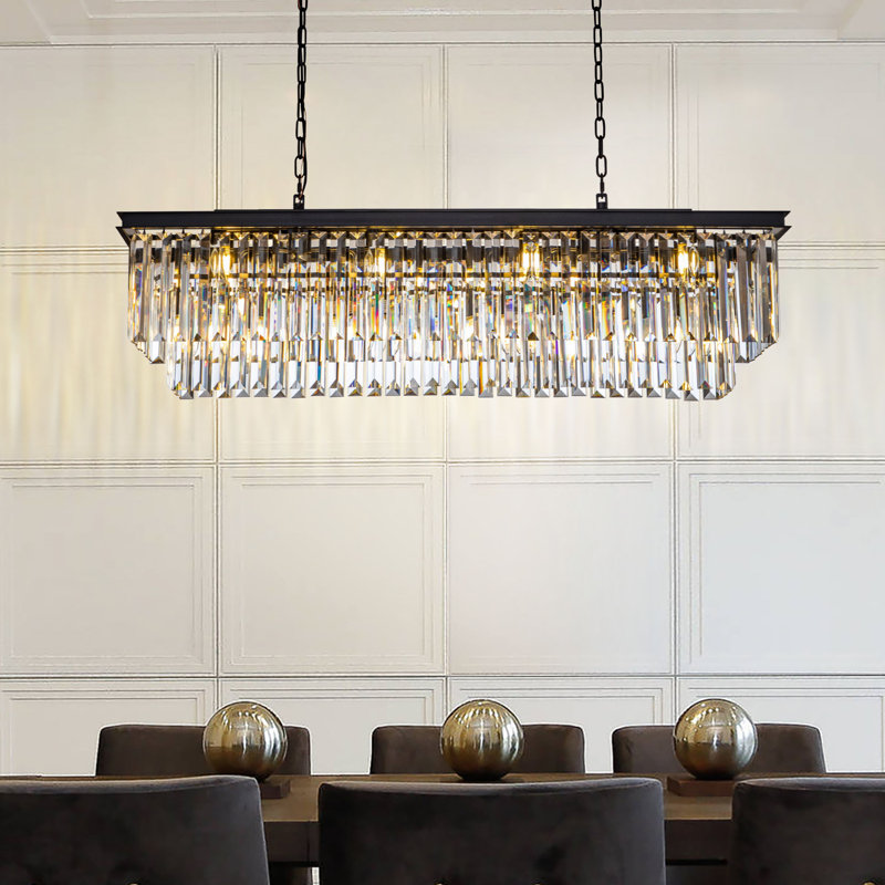 Cleaven 12-Light 50" Modern Luxury Fringe Crystal Chandelier For Dining Room, Black