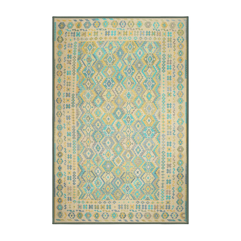Tapis contemporain beige / vert, Rectangle 8 pi x 12 pi