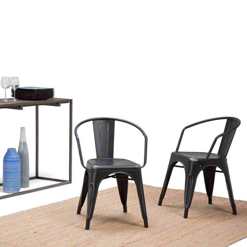Larkin Distressed Black and Silver Metal Dining Arm Chair Set