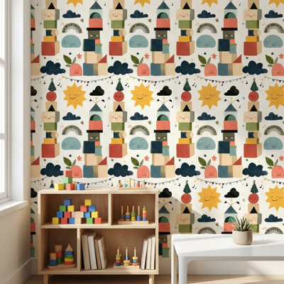 Papier peint fantaisiste avec motif géométrique ludique