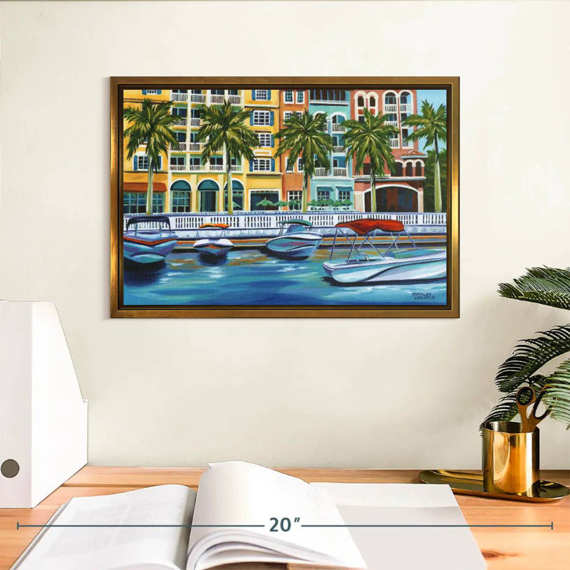 Rendez-vous tropical I, Cadre flottant doré, 13 po x 9 po