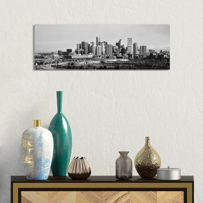Denver Skyline Cityscape 1 Piece Wrapped Canvas Panoramic Wall Art