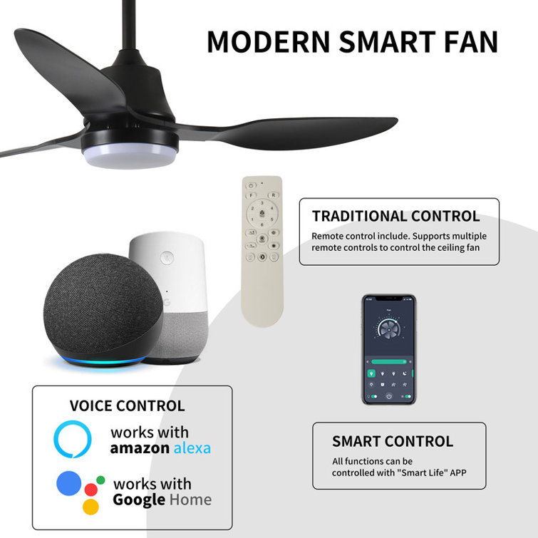 Smart Ceiling Fan with Lights - Voice Control, Remote & Dimmable LED
