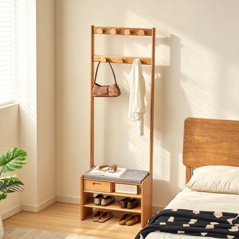 Solid Oak Multifunctional Hallway Coat Rack