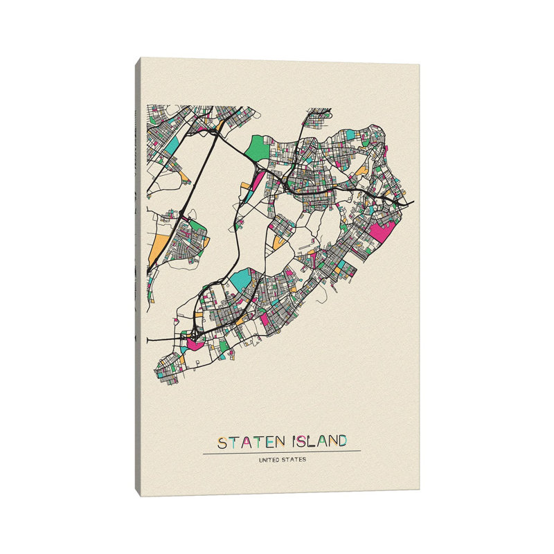 «Staten Island, New York Map» par Ayse Deniz Akerman - impression sur toile tendue, H 40 po x l 26 po x P 1,5 po