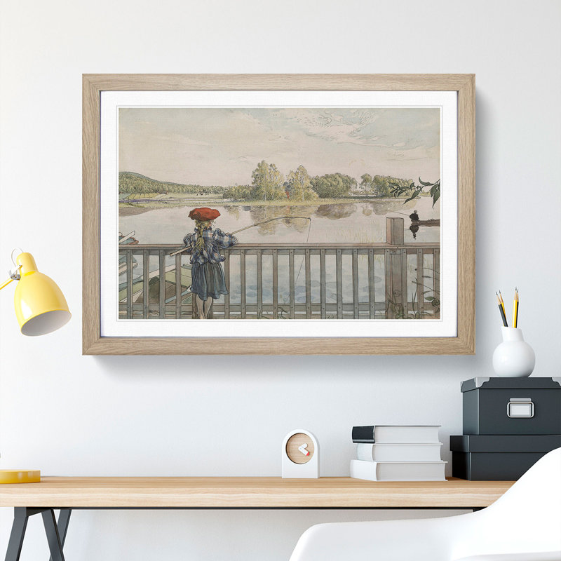 Lisbeth Angling by Carl Larsson - Picture Frame Painting, Oak Framed, 48cm H x 65cm W x 2cm D