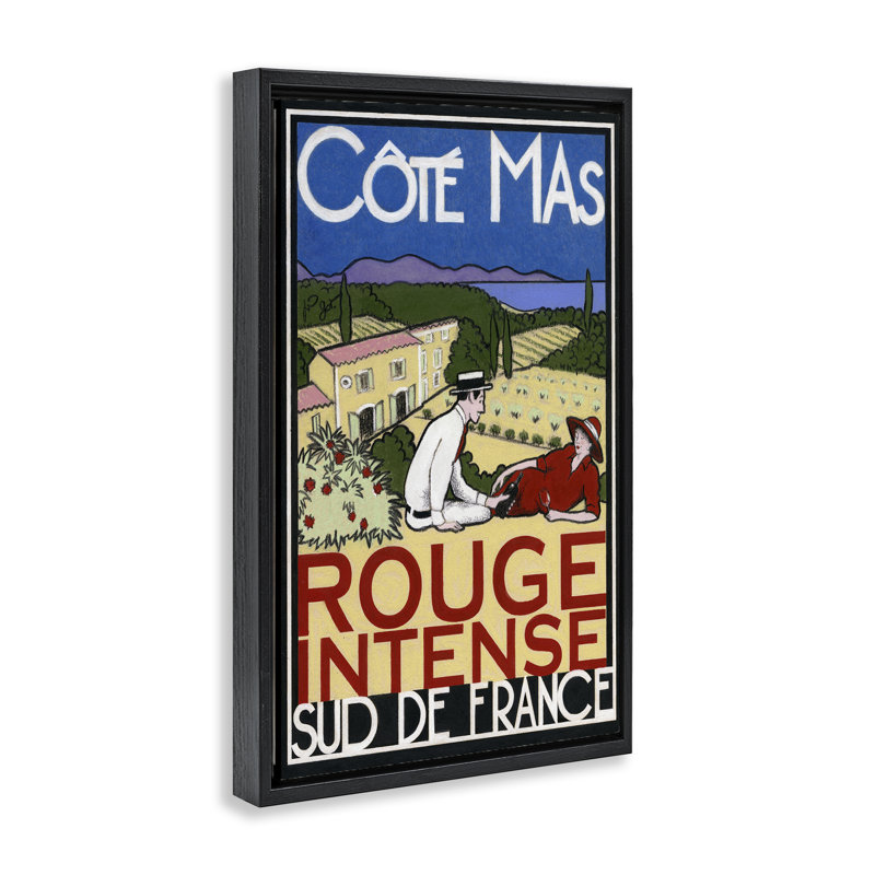 Affiche antique sur vin encadrée d'art flottant par Jean-Pierre Got, Cadre flottant noir de jais, H 25 po x l 17 po