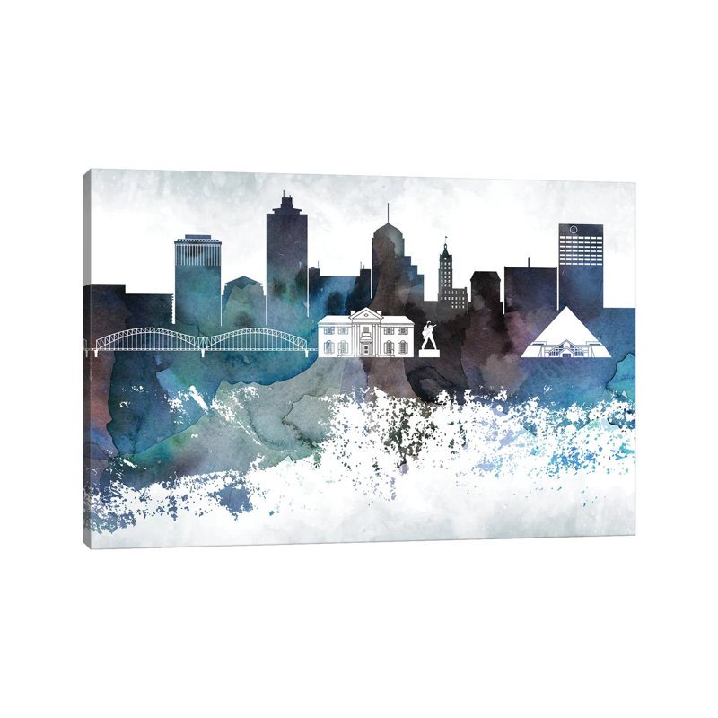 Memphis Bluish Skyline by WallDecorAddict - Wrapped Canvas Print, 20.32 cm H x 30.48 cm W