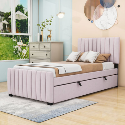 Knotts Twin Upholstered Platform Bed with Headboard and Twin Trundle