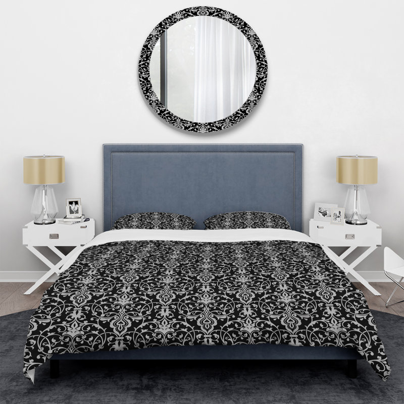 Damas noir - ensemble de housse de couette abstrait - microfibre de polyester