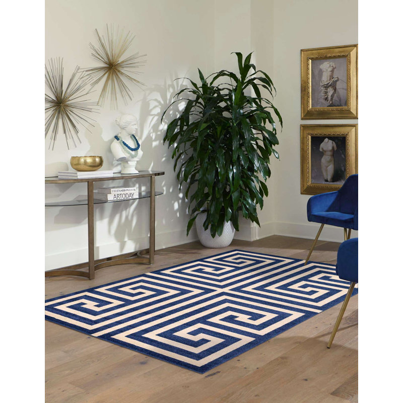 Tapis crème / bleu marine Barreto, Rectangle 2 pi x 3 pi 1 po