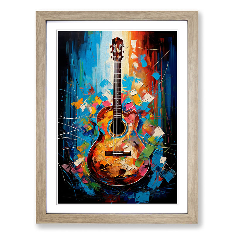 Acoustic Guitar Modern No.2 - Single Picture Frame Print on Wood, 46cm H x 34cm W x 2cm D, Oak Framed