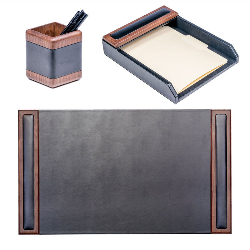 Leather Desk Organizer Set, Walnut