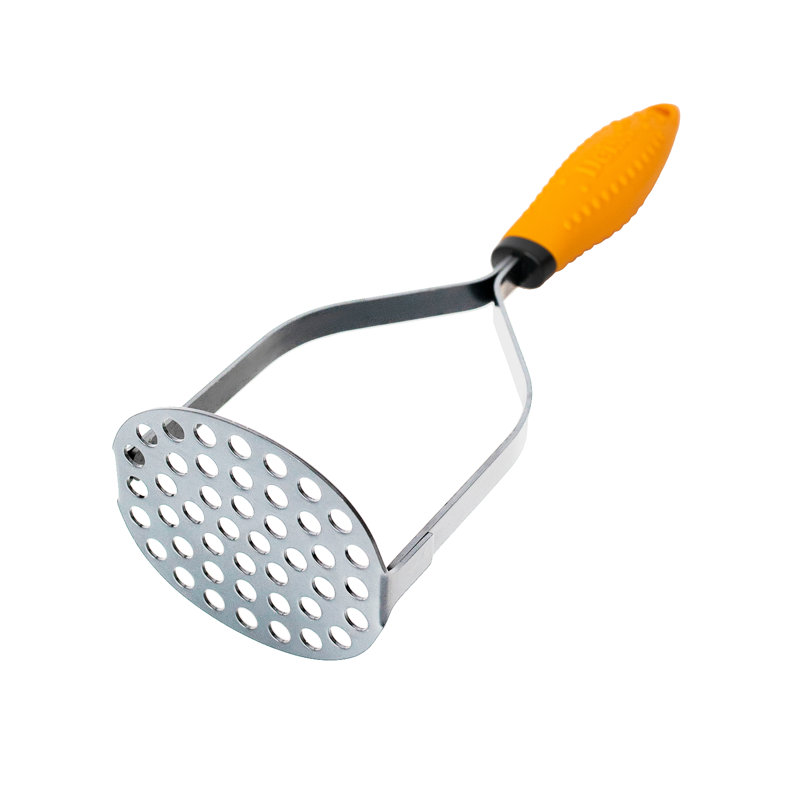 Heavy Duty Stainless Steel Potato Masher with Orange Rubber Handle