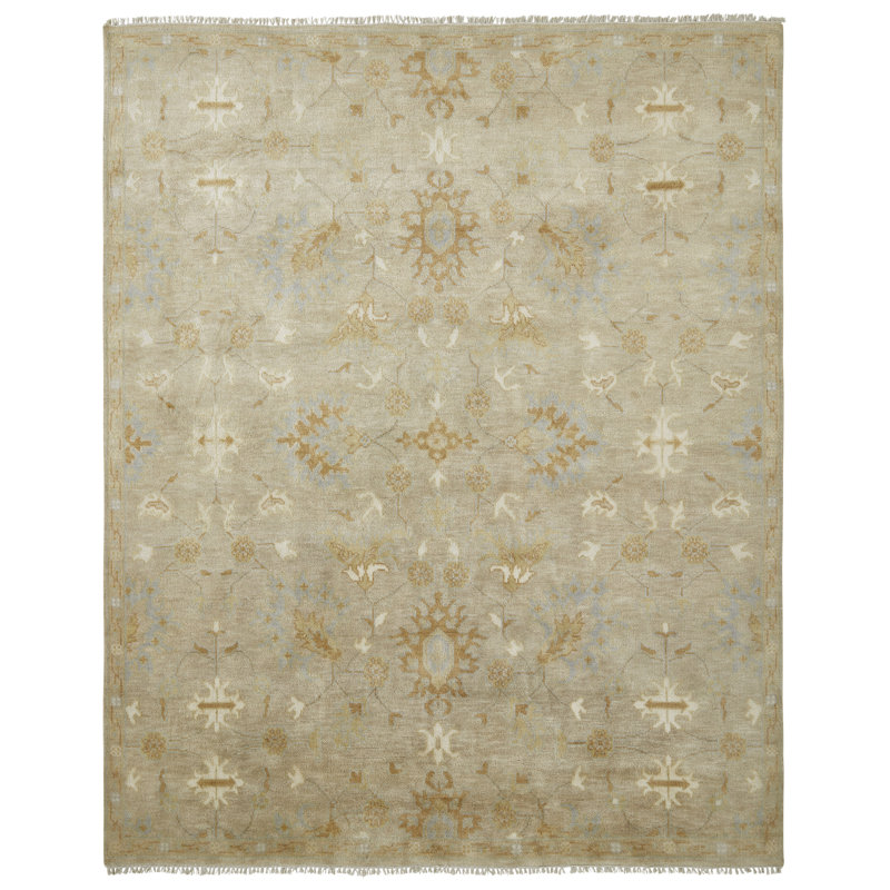 Tapis oriental beige en laine noué à la main Ember, Rectangle 9 pi x 12 pi