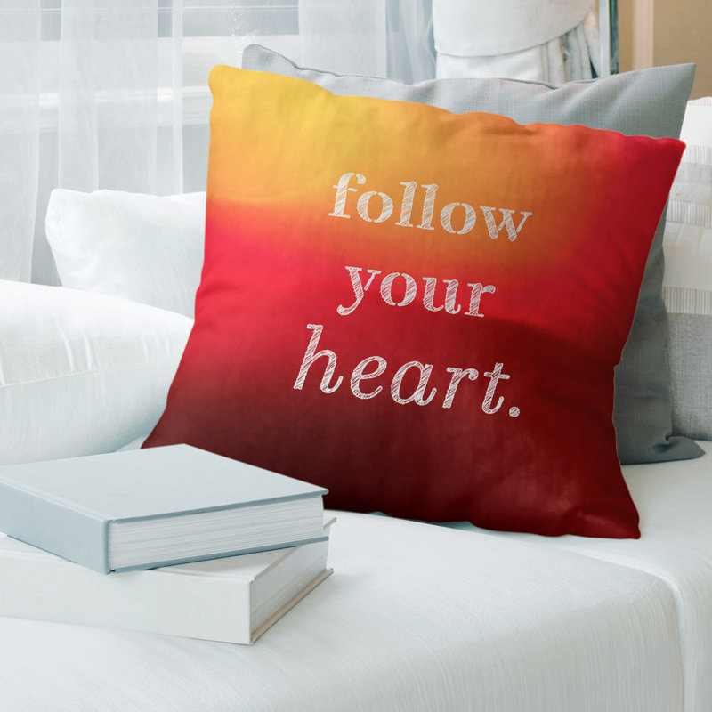 Housse de coussin à main manuscrite follow your cardiaque, 18 po x 18 po, Rouge / orange