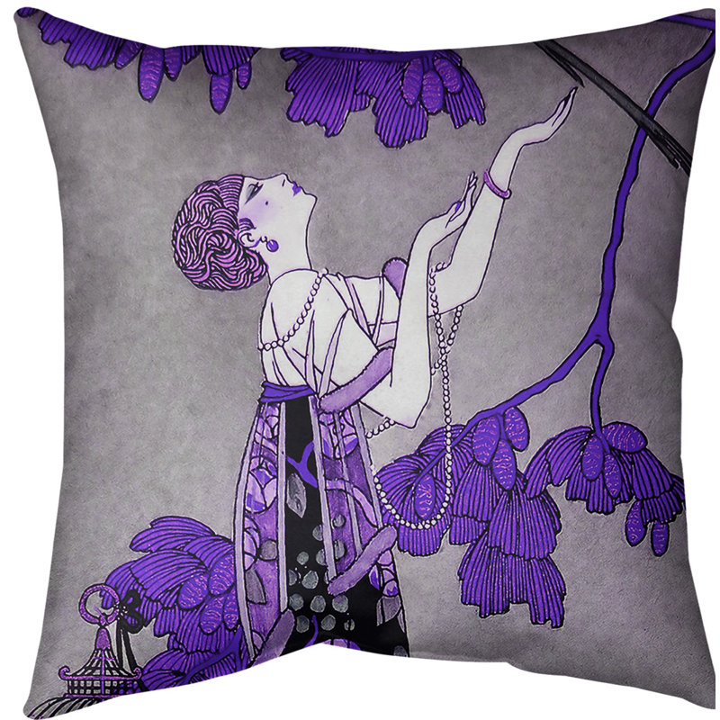 Coussin de femme, 20 po x 20 po, Mauve / Gris, Faux lin