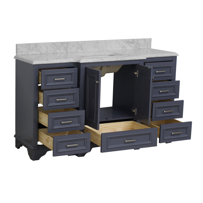 Loughlam 60'' Single Bathroom Vanity with Top, Carrara Marble, Marine Gray