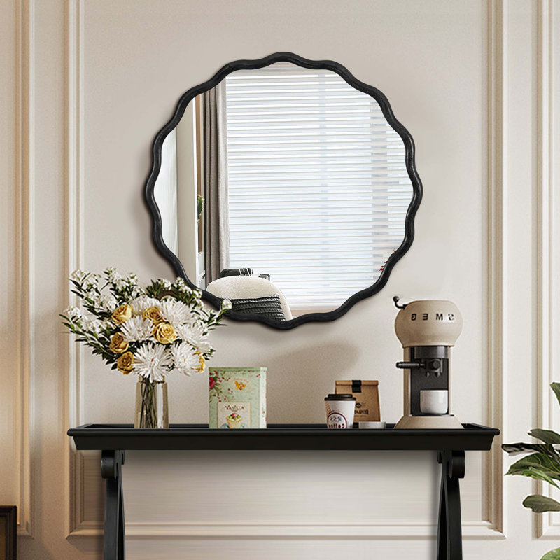 Miroir de meuble-lavabo mural en bois massif, 31 po x 31 po, Noir