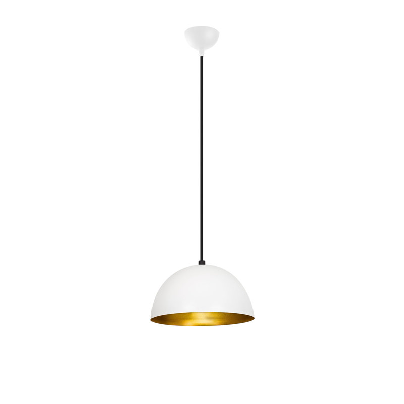 Luminaire suspendu en forme de dôme à 1 lumière Philo, H 47,64 po x l 19,68 po x P 19,68 po, Blanc / doré