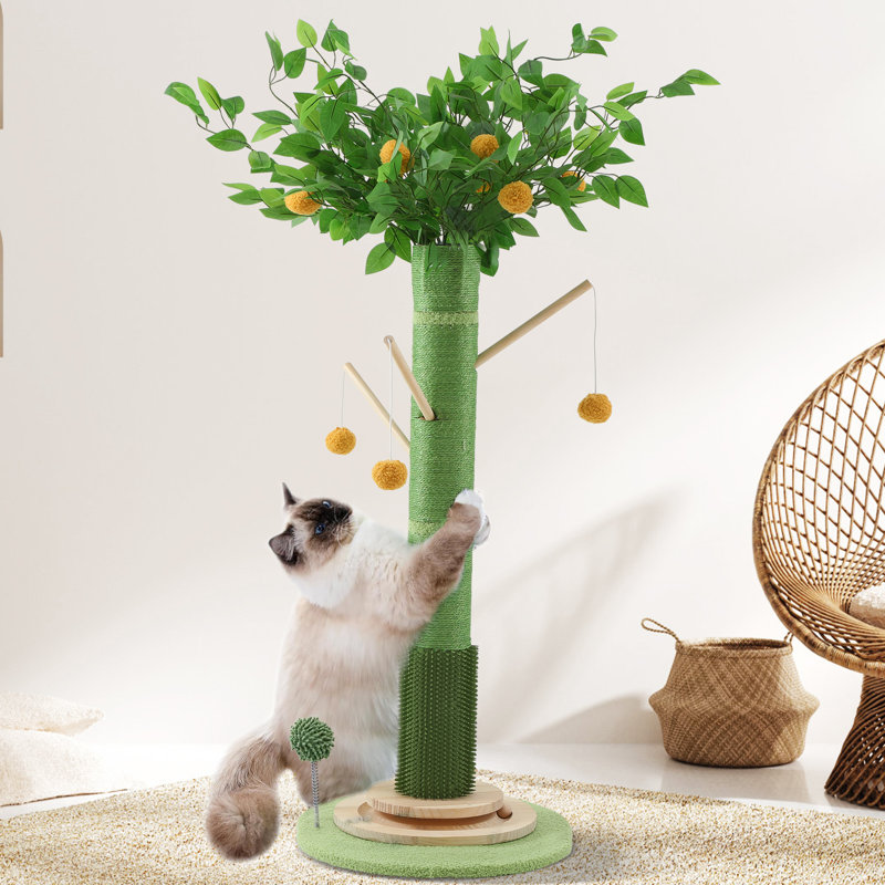 Arbre à chat 45 po en sisal avec brosse interactive et brosse rotative