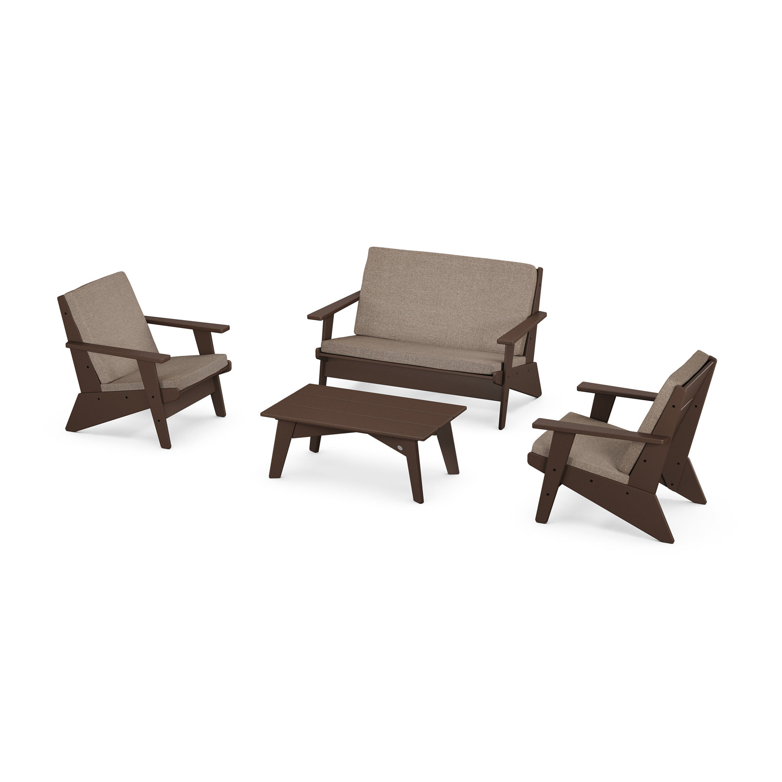 POLYWOOD® Riviera 4-Person Patio Seating Group, Spiced Burlap, Mahogany