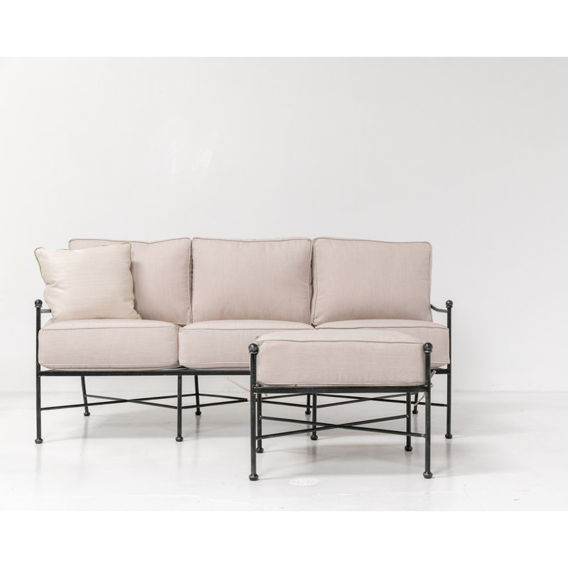 Repose-pieds d'extérieur avec coussin Lucier, Toile lin
