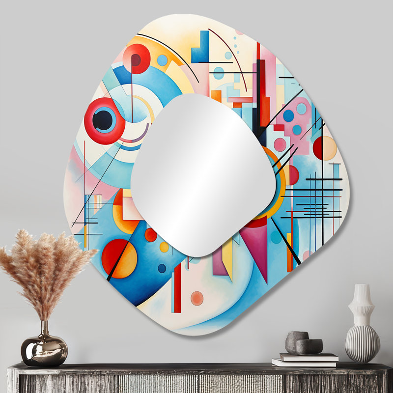 Lindale Blue and pink Abstract Geometric Vision 5 - Geometric Asymmetrical Large Wall Mirror, Modern Unique Shape Unique Mirror, Printed Metal Art