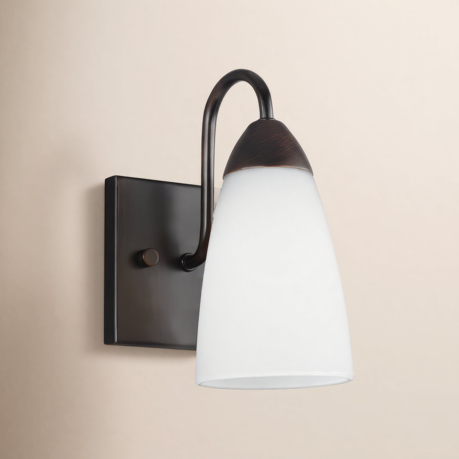 Single Light Glass Steel Dimmable Armed Sconce, No, Burnt Sienna