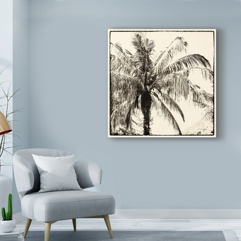 « palm tree sépia iii », reproduction d’impression sur toile tendue, H 18 po x l 18 po x P 2 po