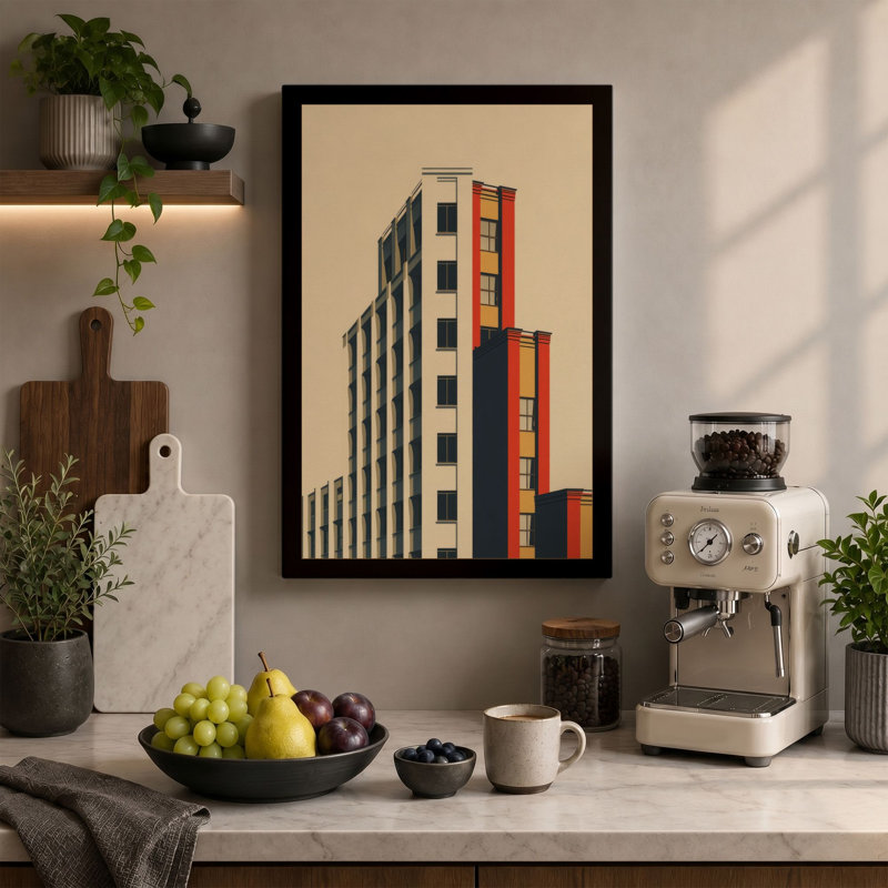 Modernist Structure Art Deco - Wrapped Canvas, 24x16 - 61.0 x 40.6 cm, Taupe Border