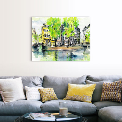 Reproduction d’art sur toile, "Amsterdam-Sinël canal" par Eleanor Doughty