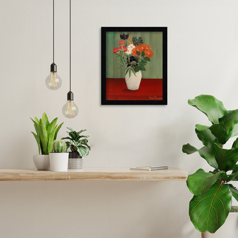 "Bouquet de fleurs" par Henri Rousseau, H 13 po x l 11 po, Noir