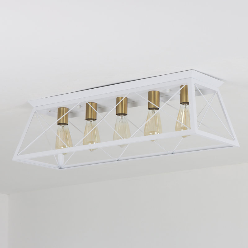 Ciarrai 5-Light Flush Mount Rectangular Ceiling Vintage Farmhouse Style, White/Gold