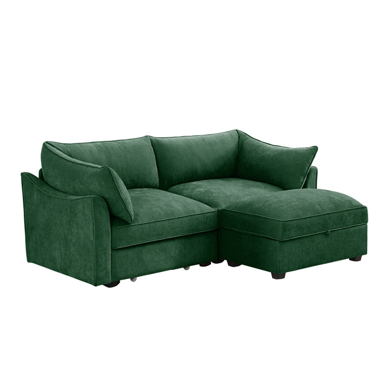Chenille Sectional Sofa Couch, Green Chenille