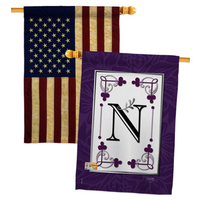 Ensemble de drapeaux de maison Classic N Initiale Simply Beauty Country Living Bannière de jardin 28 X 40 pouces
