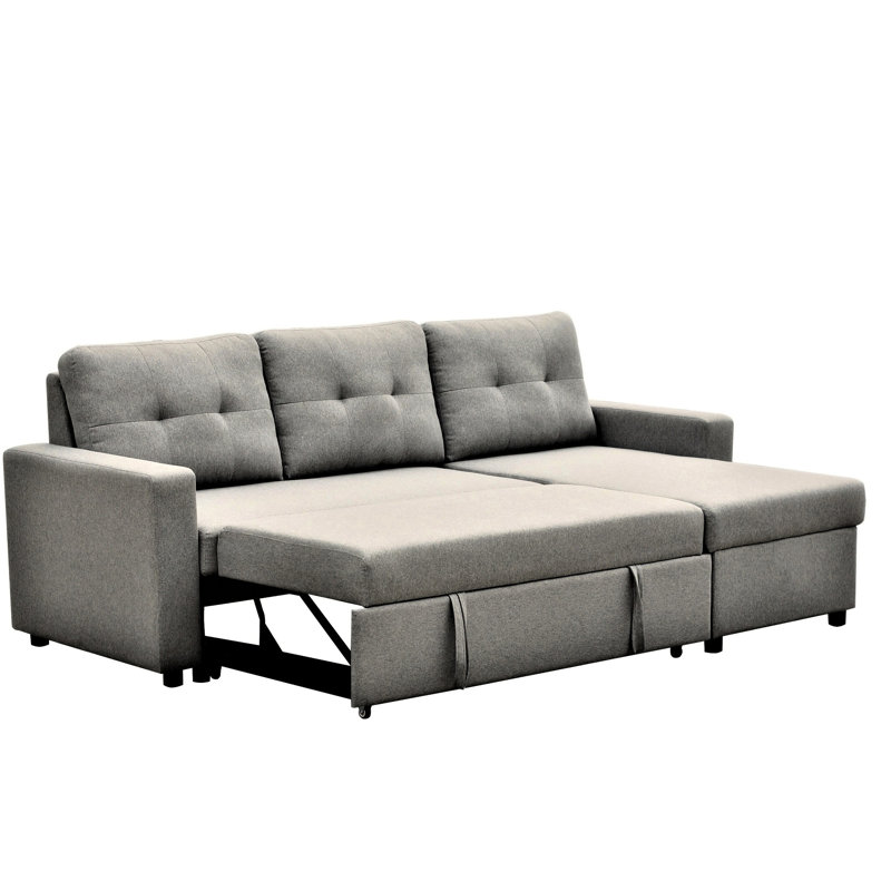 Grey L-Shaped Sleeper Sectional , Space Saving Furniture For Living Room Comfortable Sleeper, Couch Small Spaces, 3 Bed