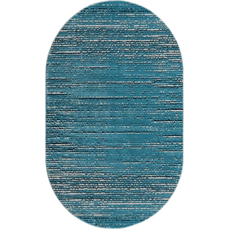 Tapis abstrait bleu, Ovale 5 pi x 8 pi