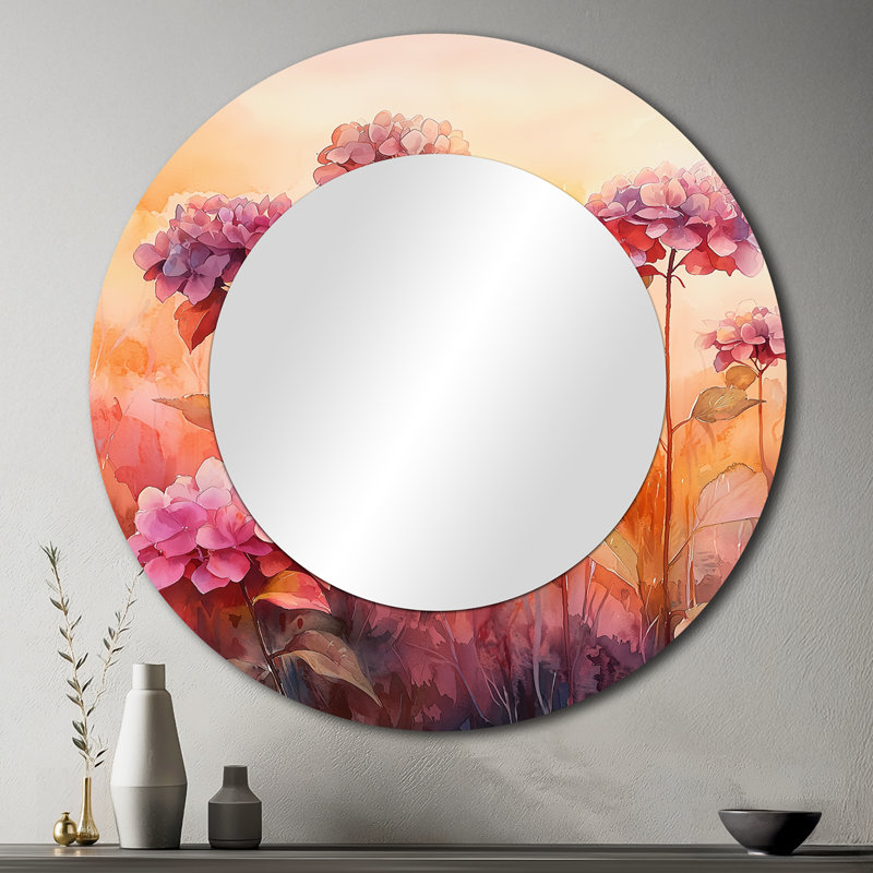 Hydrangea Field At Sunset I - Floral Decorative Mirror Wall Art - Printed On Metal, 36" x 36"