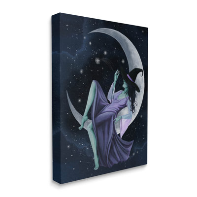 " Witch Relaxing Crescent Moon " by Grace Popp Painting Print