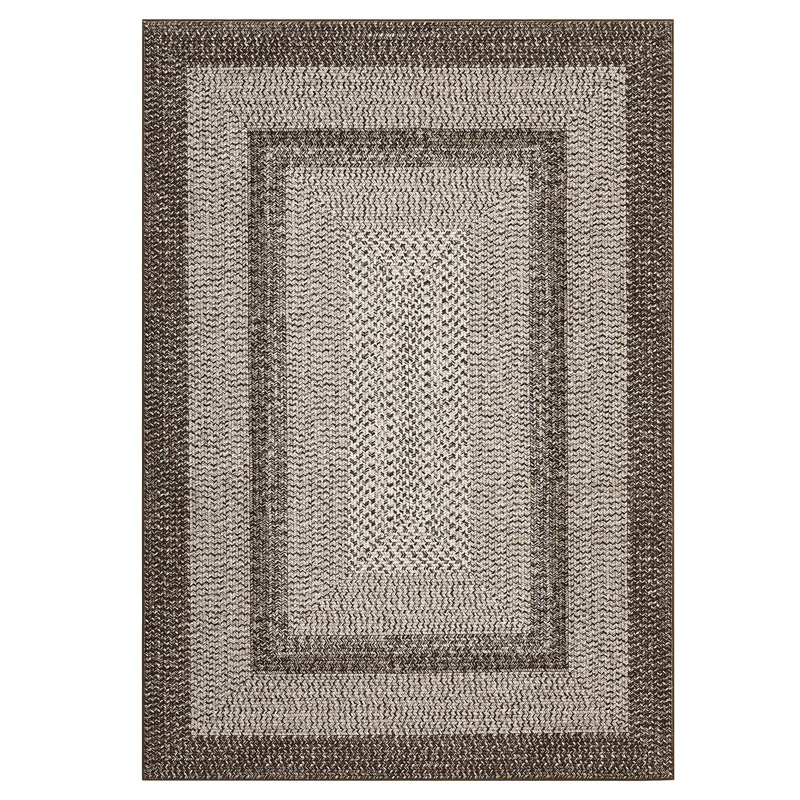 Farmhouse Area Rug for Living Room 8x10 Large Modern Rug Ultra-Thin Non-Slip Carpet with Braided Print Bordered Pattern, Stain-Resistant Soft Floor Carpet for Bedroom - Camel
