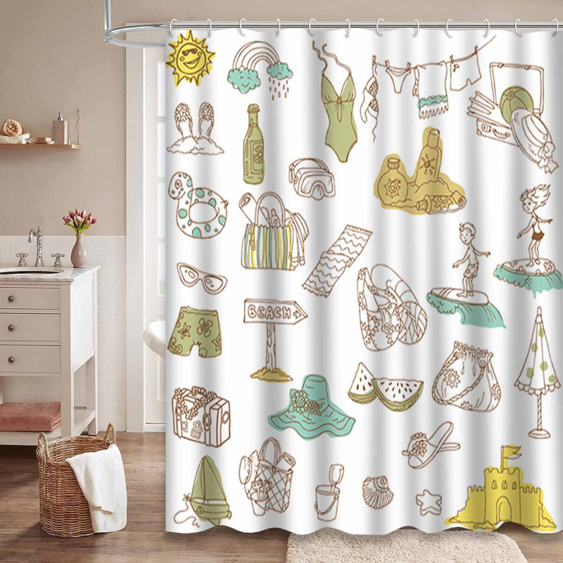 Rideau de douche imperméable avec 12 crochets DoodleShore, L 72 po x l 72 po