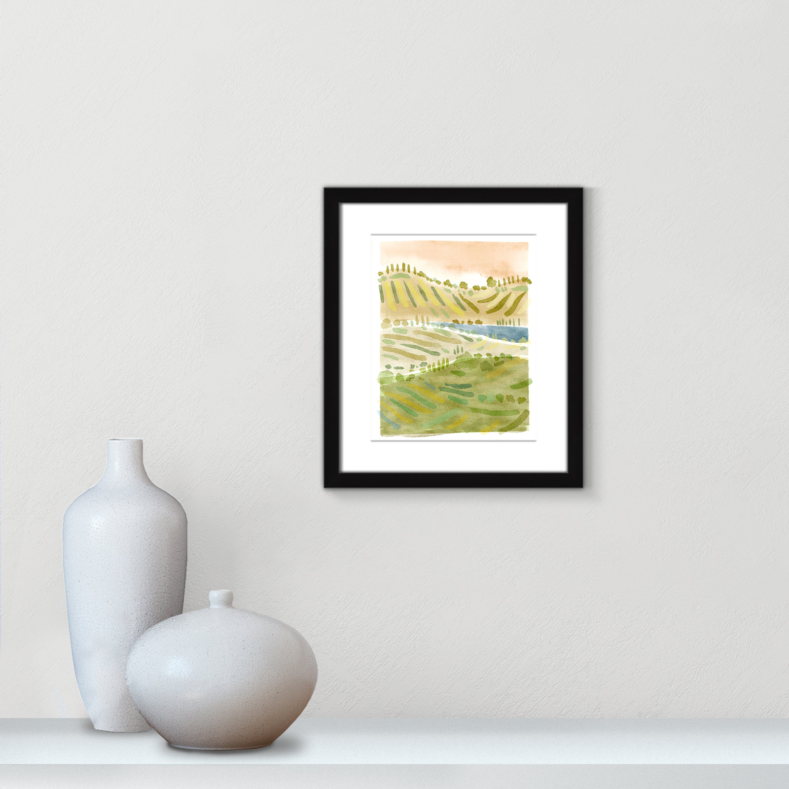 Tuscan Countryside Print, Black Single Picture Framed Paper, White, 15" H x 13" W x 1.25" D