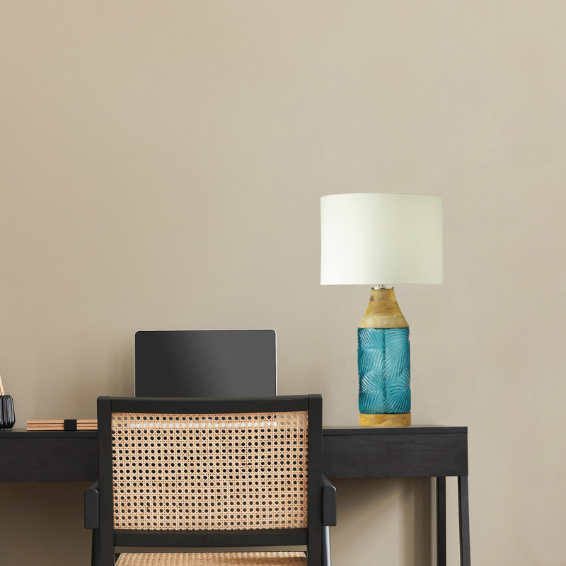 26"H Ajami Palm Leaf Glass Design and Mango Wood Table Lamp, Brown